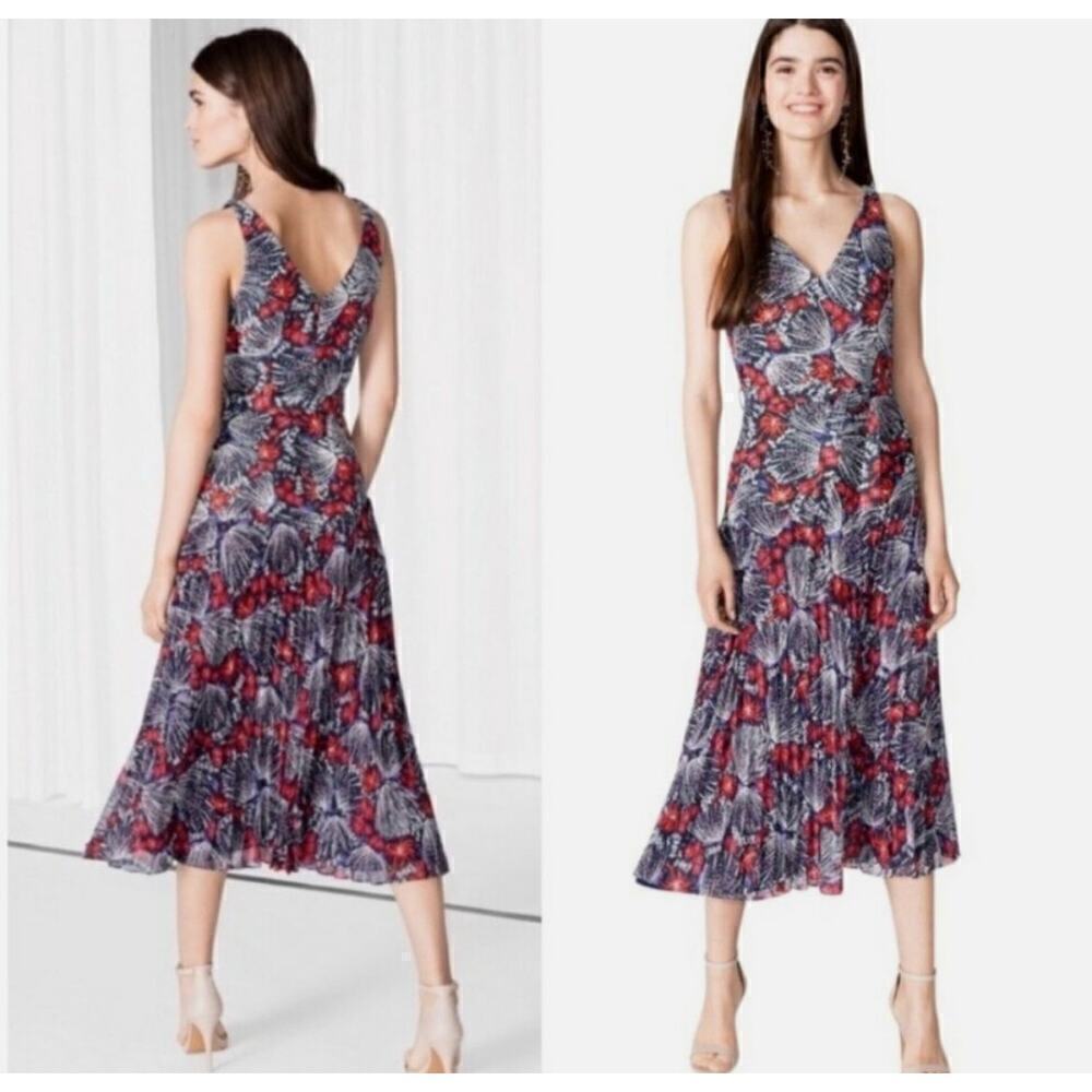 & Other Stories Pleated Sleeveless Flower Print Dress long size US 4